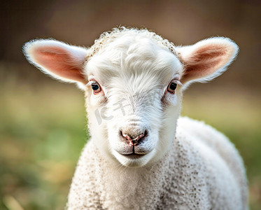 草原上一只可爱的小羊的画像，特写
