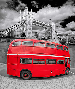 伦敦, 英国, 英国伦敦的塔桥双层巴士