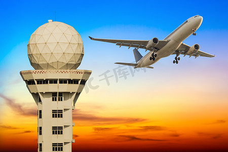 一元预购摄影照片_商业飞机要起飞了一元机场管制塔