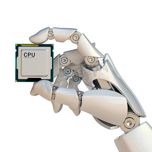 机械手手持处理器芯片, 人工智能概念, 仿生大脑3d 渲染