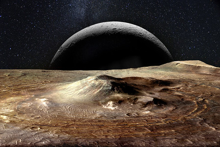 火星和巨大的月亮升起。美国航天局提供的这一图像的要素.