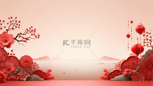 结婚q版形象背景图片_红色传统古典春节喜庆背景20