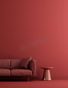 现代客厅室内皮革沙发和红墙纹理背景
