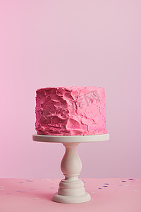 美味的粉红色生日蛋糕蛋糕立场孤立在粉红色