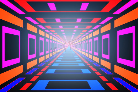 抽象数字彩色隧道。3d 渲染 