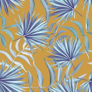 热带花卉图案摄影照片_热带的龟背竹和棕榈叶模式，在夏威夷风格