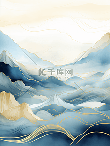 古典金边背景图片_中国风描金山水纹理背景24