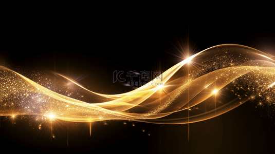摘要：金色的波浪闪耀着光芒，呈现出在深色背景下的动态设计元素，非常适合用于贺卡制作。