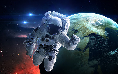 在太空中的宇航员。太空行走。这幅图像由美国国家航空航天局提供的元素