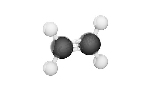 乙烯(C2H4)的结构、化学式和分子结构。化学结构模型:球和棒.3D插图。因白人背景而被隔离.