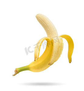香蕉摄影照片_白色背景的剥皮香蕉