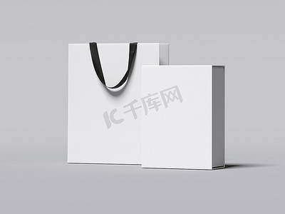 白色的框和豪华购物袋。3d 渲染