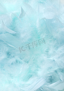 孔雀及羽毛摄影照片_多云的蓝色天空蓬松羽毛背景