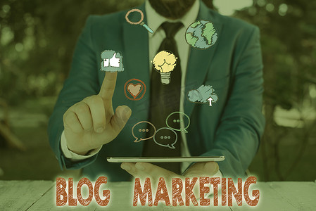 写文字Blog Marketing 。通过博客发布或宣传网站的任何流程的业务概念.