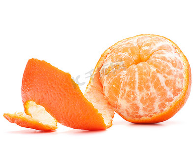 橘子去皮摄影照片_去皮的橘或普通话水果