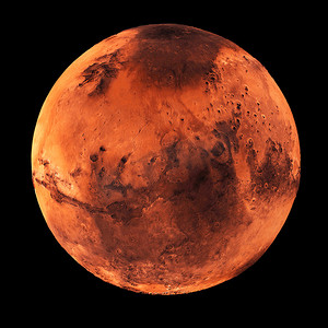火星红色星球隔离在黑色的背景。这张图片的元素由美国宇航局提供。3d 渲染