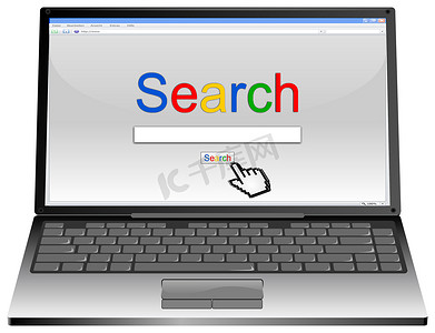 便携式计算机与互联网搜索引擎的浏览器窗口