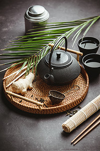 传统的亚洲茶道布置，顶景