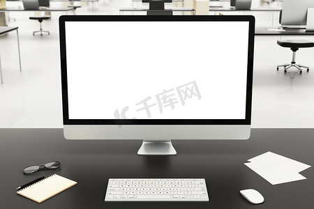 桌面的电脑摄影照片_用空白的电脑显示器的桌面