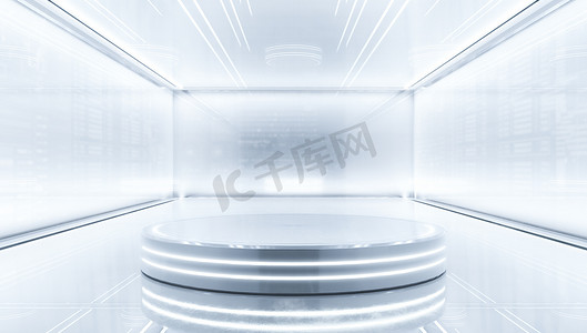 未来主义的基座,用于显示与照明光.空白光滑的平台为产品.3d说明.