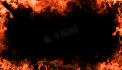 火焰边框摄影照片_抽象火焰框架在被隔绝的一个黑色背景。边框装饰线。设计元素.