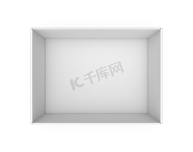 白色白色框摄影照片_3d 渲染的一个白色空白矩形框没有盖子从上面看.