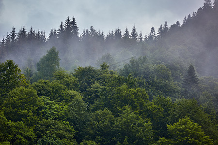在雾雨的日子里, 罗马尼亚宝蓝的美丽风景