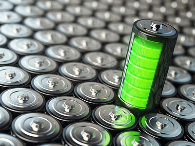 电池充电的概念。绿色能源，从 battarie 的背景