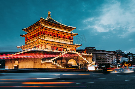 西安夜景摄影照片_西安钟楼夜景