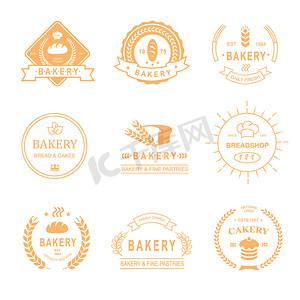 面包店和面包店标识，标签，集徽章设计元素分离