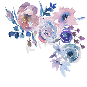 玫瑰枝手绘摄影照片_柔和的水彩花卉贺卡在拉普瑞玛风格, 粉红色