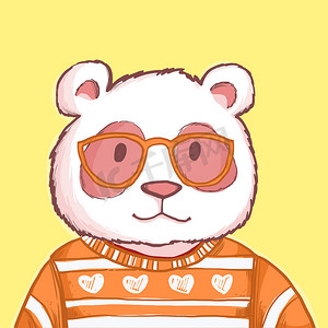 戴眼镜和一件毛衣的时髦粉色卡通熊猫熊