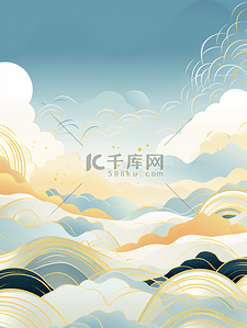 古典山水背景图片_中国风描金山水纹理背景29