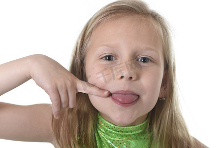 cute little girl pointing her tongue in body parts learning school chart serie