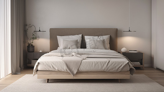 简朴简约的现代卧房舒适雅致的房子和公寓，好的室内环境.