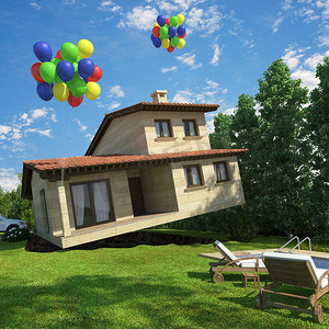 气球飞行的房子