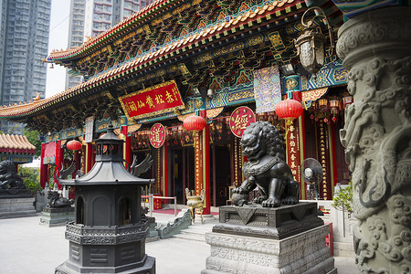 年货淘宝首页海报摄影照片_佛教和道教殿的锡锡元朗黄大仙，香港.
