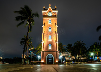 海南海口海口钟楼夜景秀丽