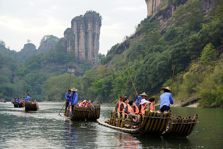 中国风传单摄影照片_中国武夷山的竹筏