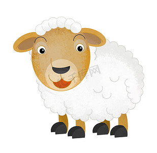 动画片场面与农场绵羊在白色背景-例证为孩子