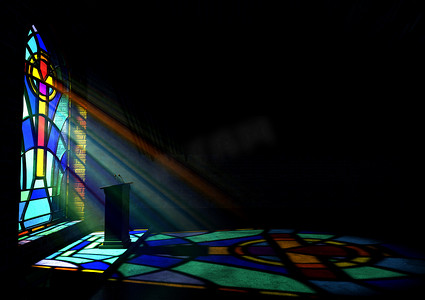 太阳照射光线摄影照片_彩色玻璃窗口教会