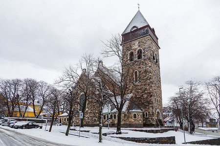 2018狗年大吉摄影照片_挪威阿莱宋德的老天主教教堂。冬季景观.