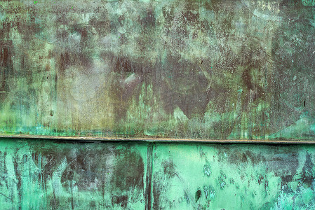 plate摄影照片_Oxidized Green Copper Plate Texture as Background