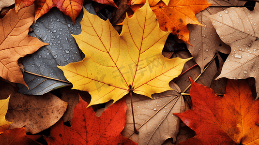 秋天的落叶摄影图