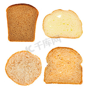 Food摄影照片_set of different Bread slices, food and bakery concept 