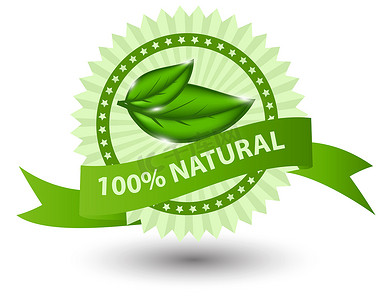 label摄影照片_100% natural green label isolated on white illustration