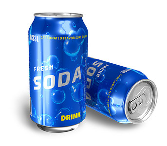 refreshing摄影照片_Refreshing soda drinks in metal cans