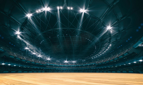 室内运动的体育场和木制地面背景.体育建筑作为数字3D背景广告的背景说明.