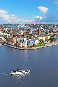 斯德哥尔摩老城和船，瑞典全景