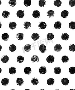 黑色和白色圆点无缝模式涂料染色抽象插图。闪耀画笔描边形状，为你的项目